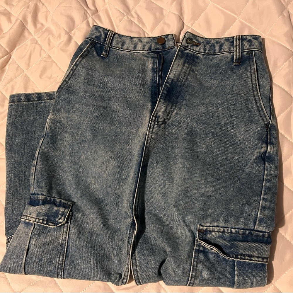 love, Fire Men's Washed Blue Cargo Jeans